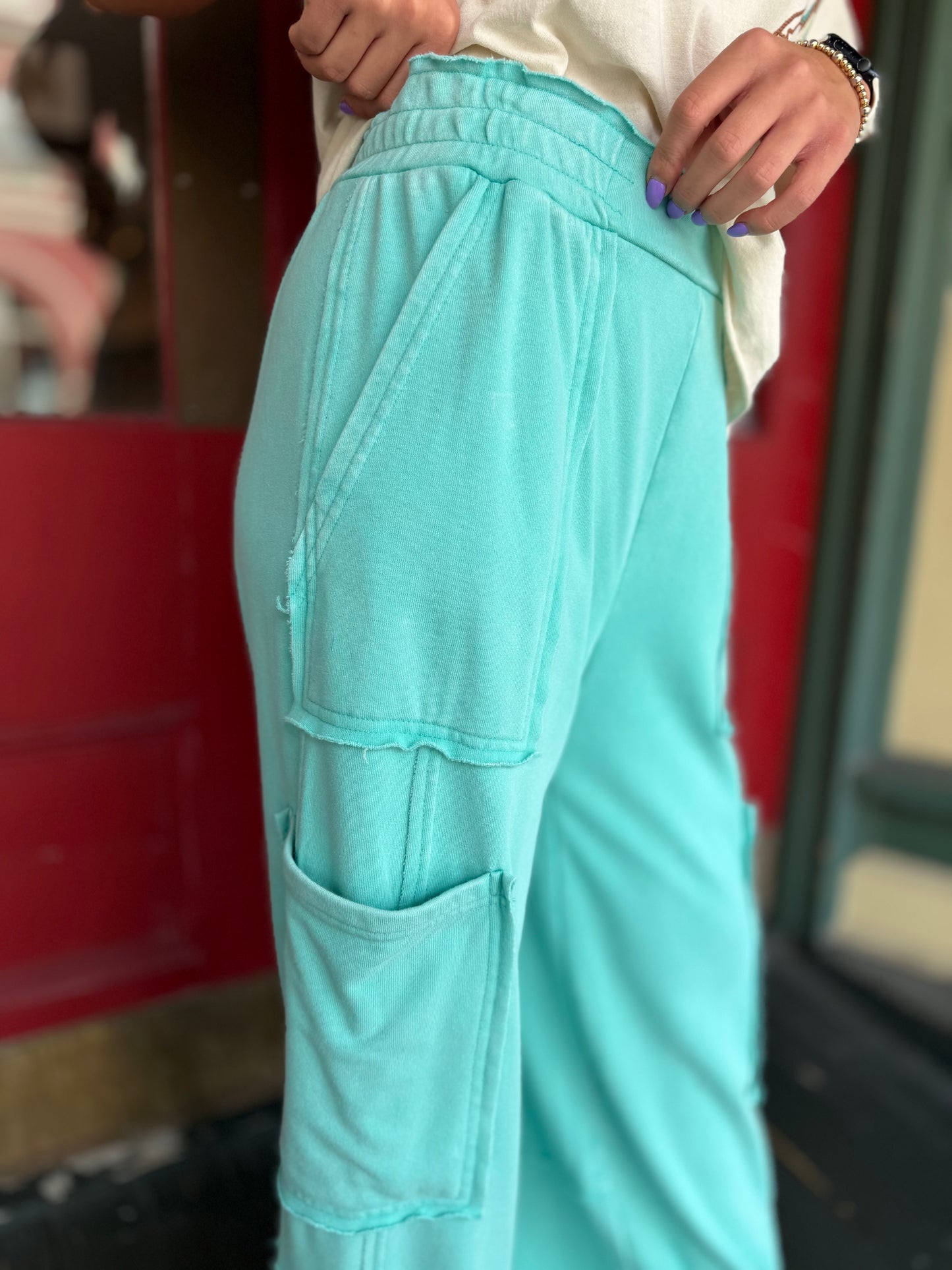 Cozy Cowgirl Nights – Turquoise Cargo Pants