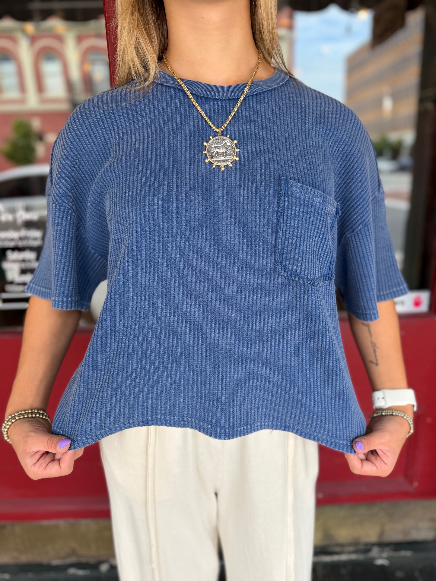 The Daily Knit – Navy Pocket Tee