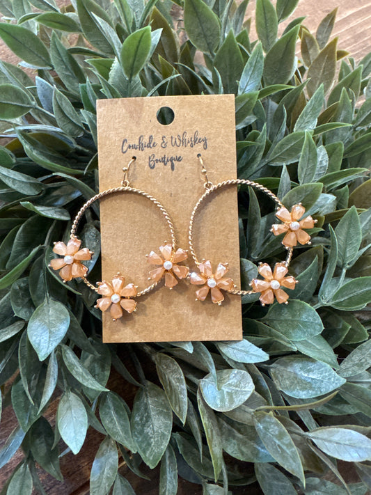 Tan Daisy Hoop - Earrings