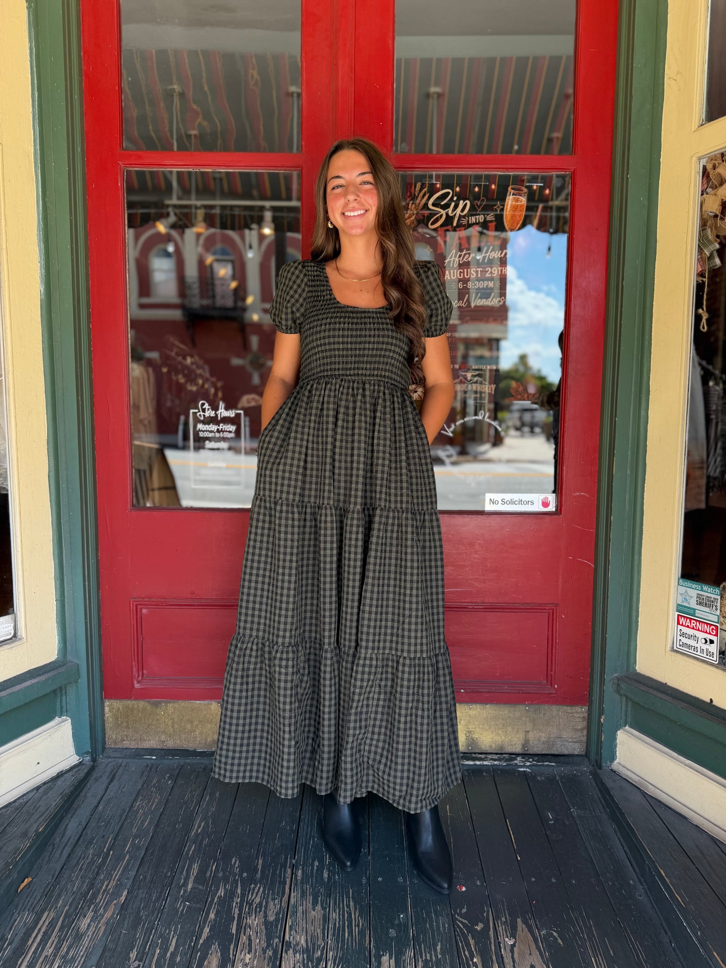 Autumn Heirloom – Olive Plaid Midi Dress