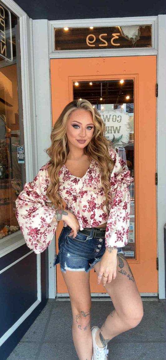 Rose Hip - Maroon/Ivory Floral Top