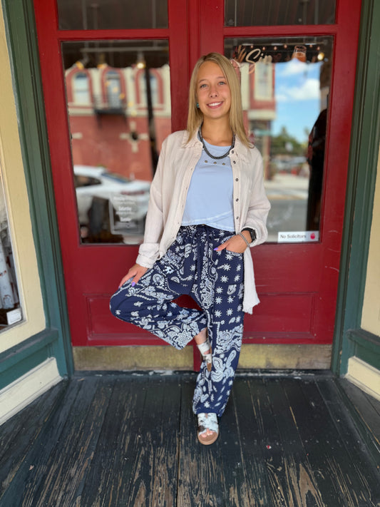 Nightfall Paisley – Navy Barrel Pants