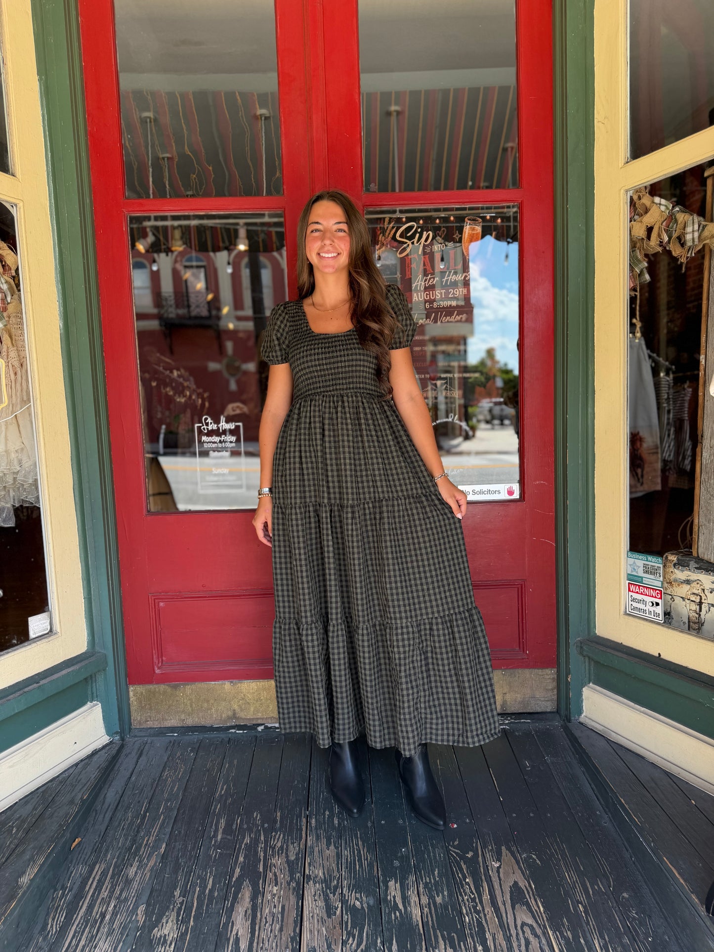 Autumn Heirloom – Olive Plaid Midi Dress