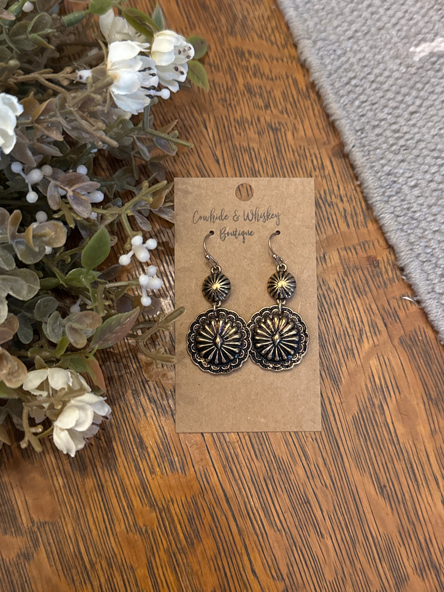Antique Brass Concho - Earrings
