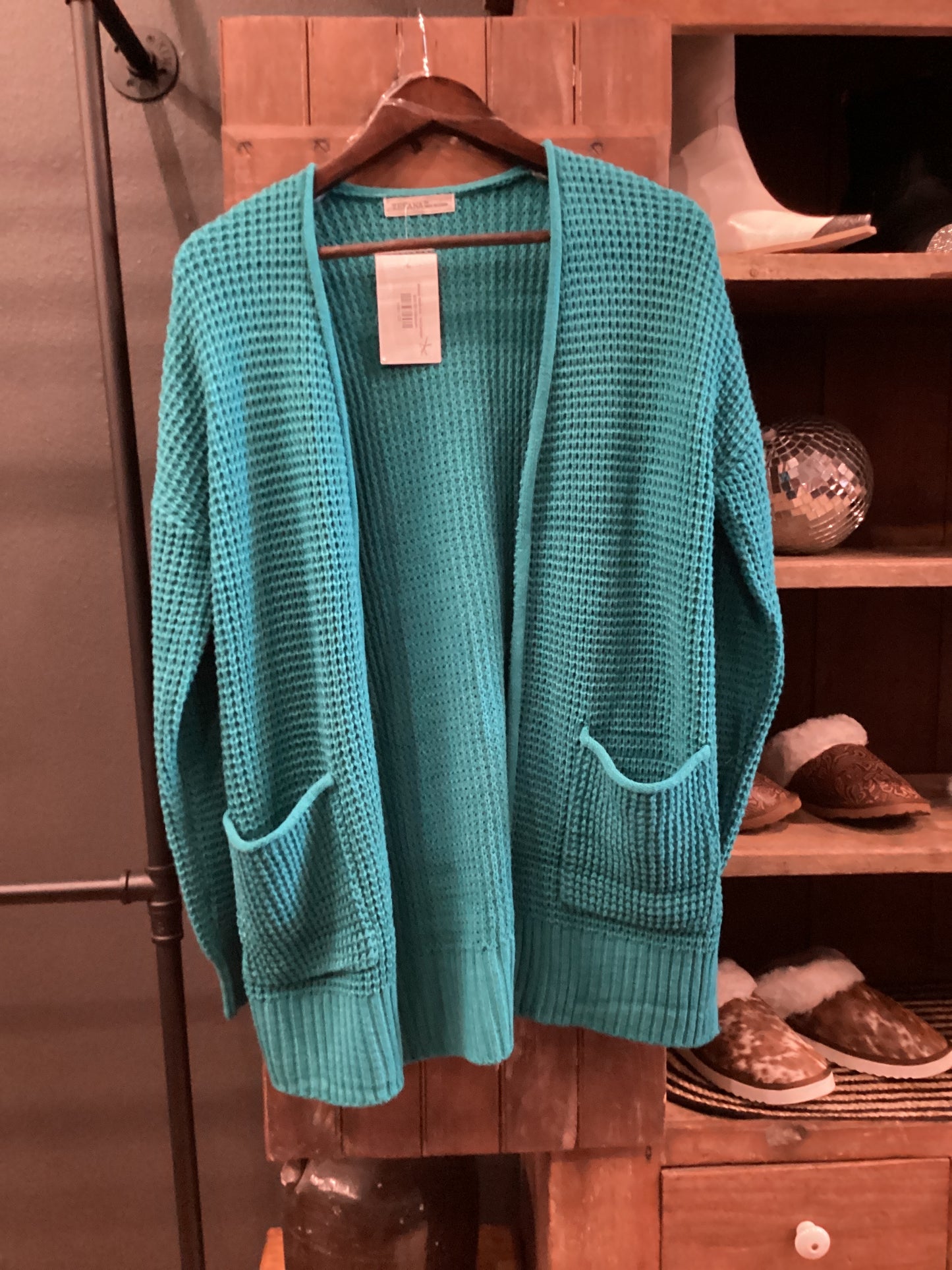 Whiskey Waffle Knit - Teal Cardigan