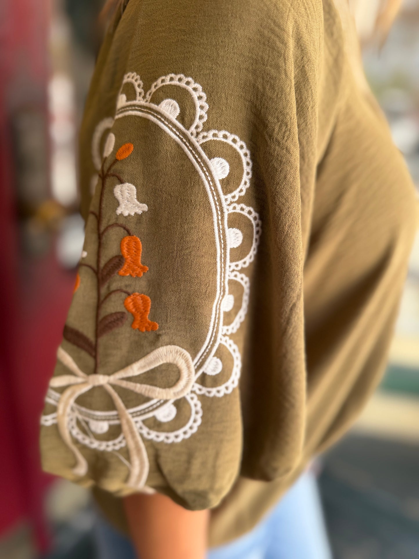 Lily of the Valley – Olive Puff Sleeve Blouse