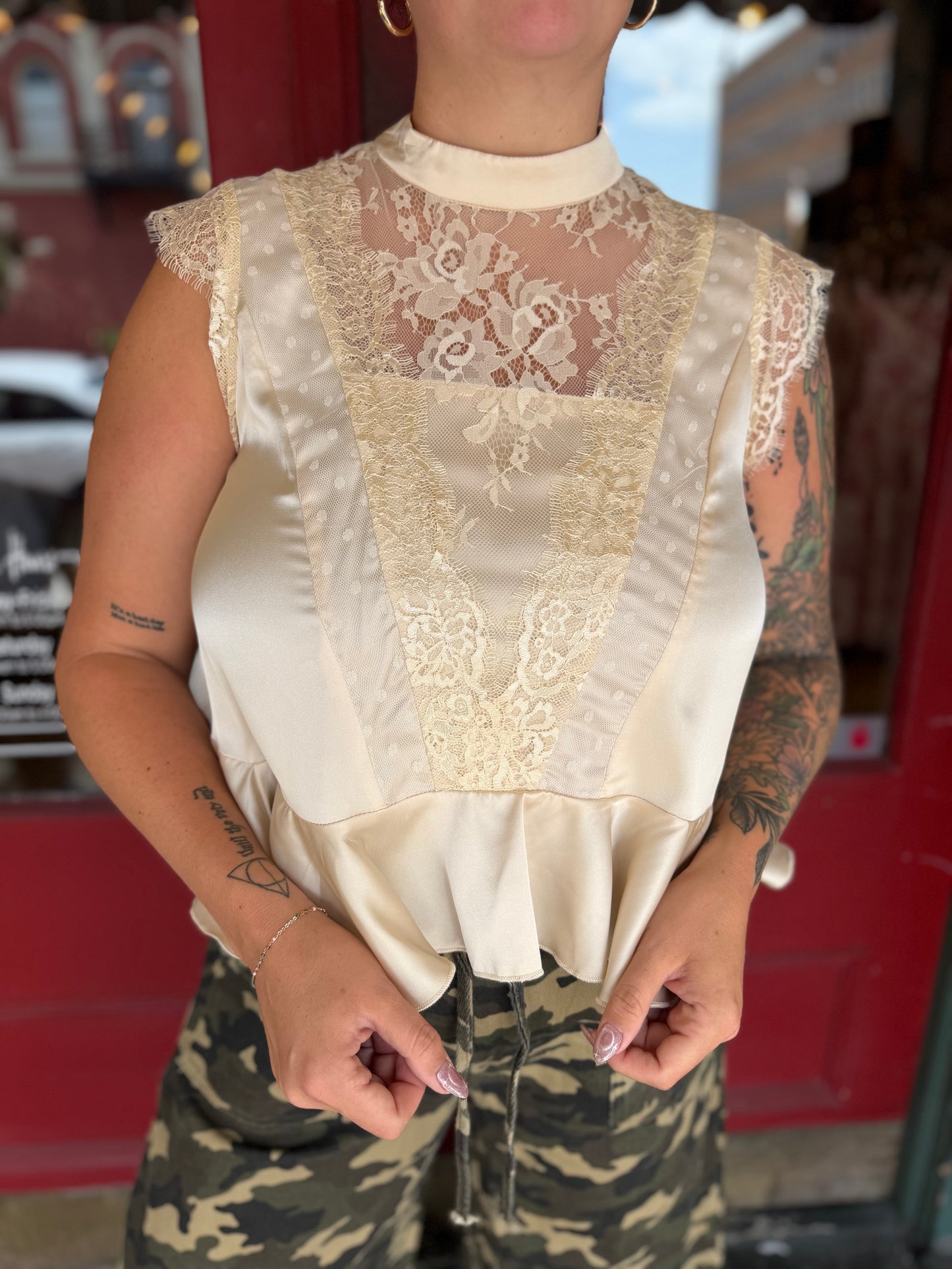 Laced in Ivory – Cream Satin Top