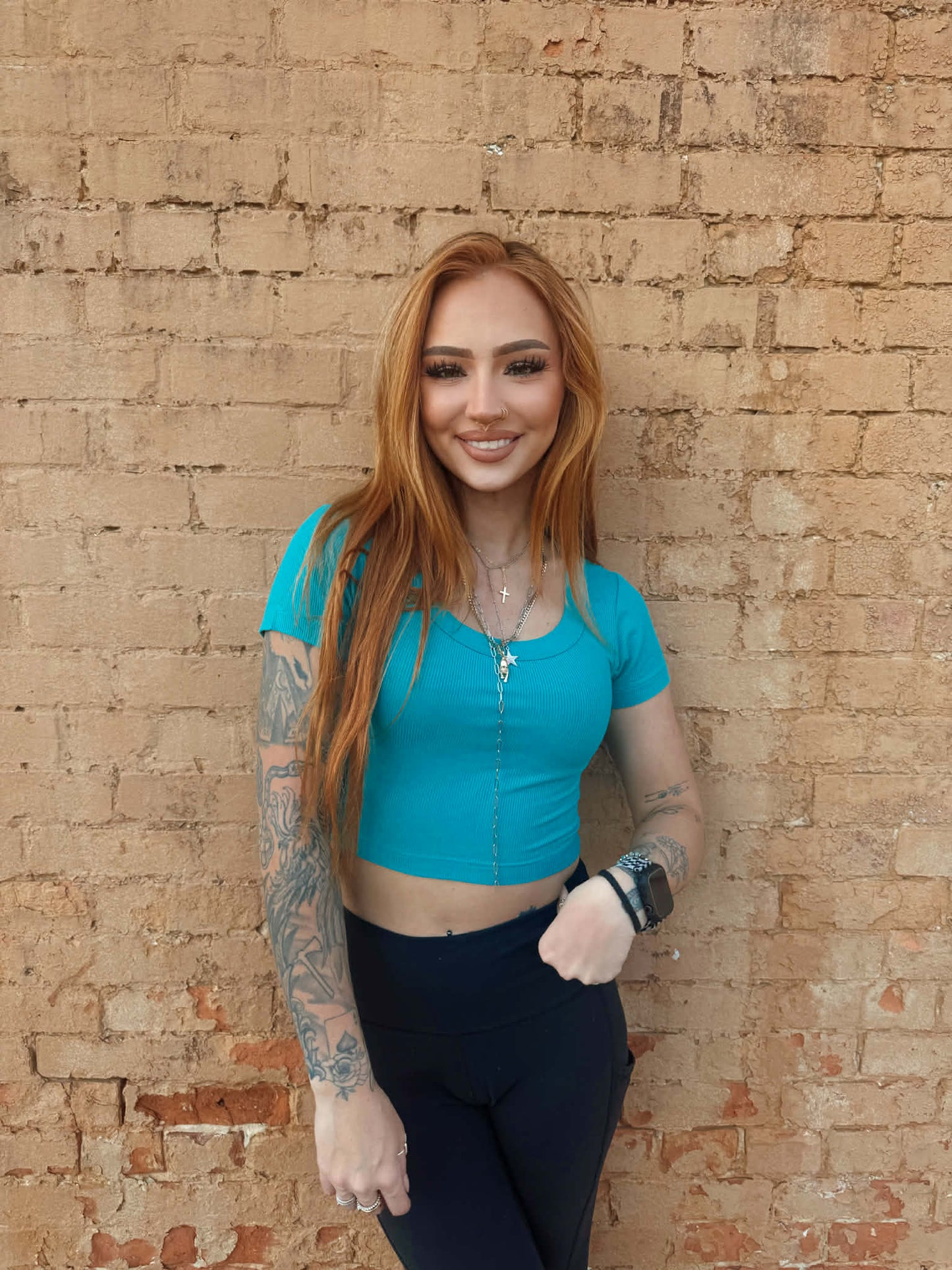 Baby Ribbed Crop Top - Teal *Door Buster*