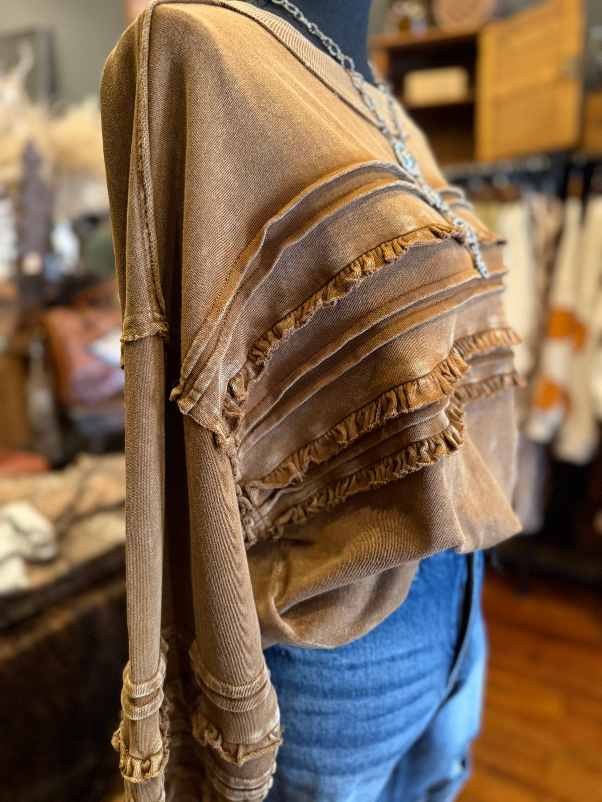 Toasted Honey – Golden Brown Mineral Wash Long Sleeve Top