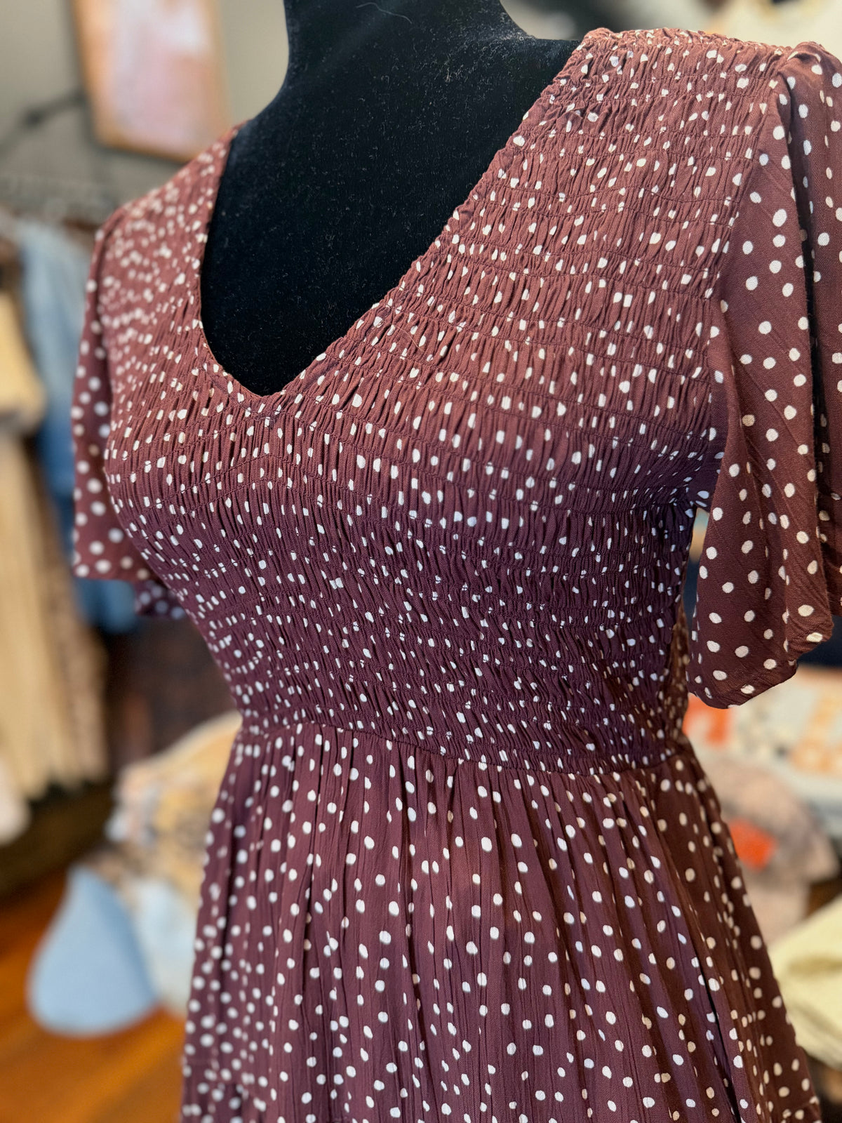 Harvest Darling – Burgundy Polka Dot Dress