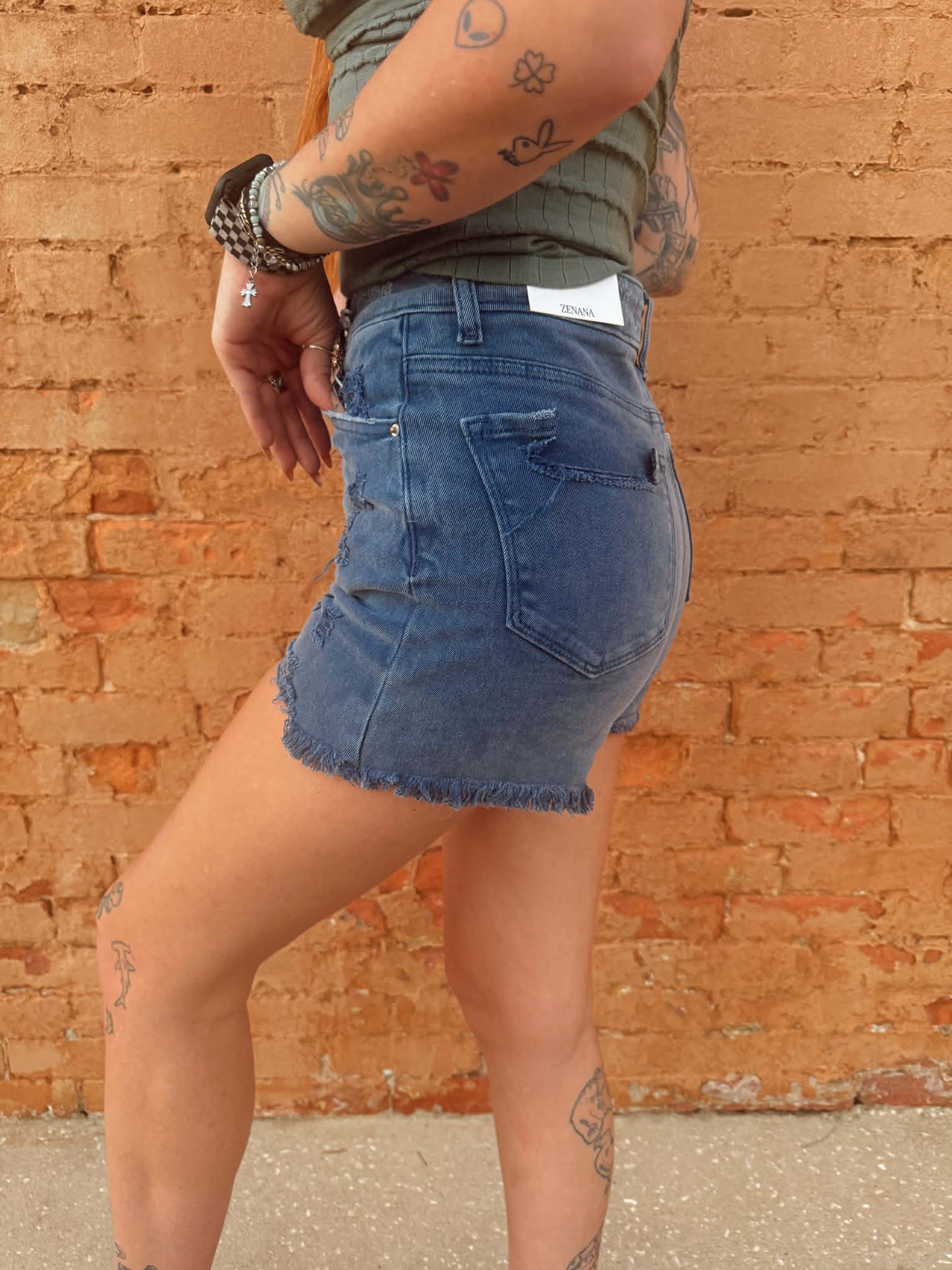 Distressed Raw Hem Denim Shorts - Navy *Door Buster*