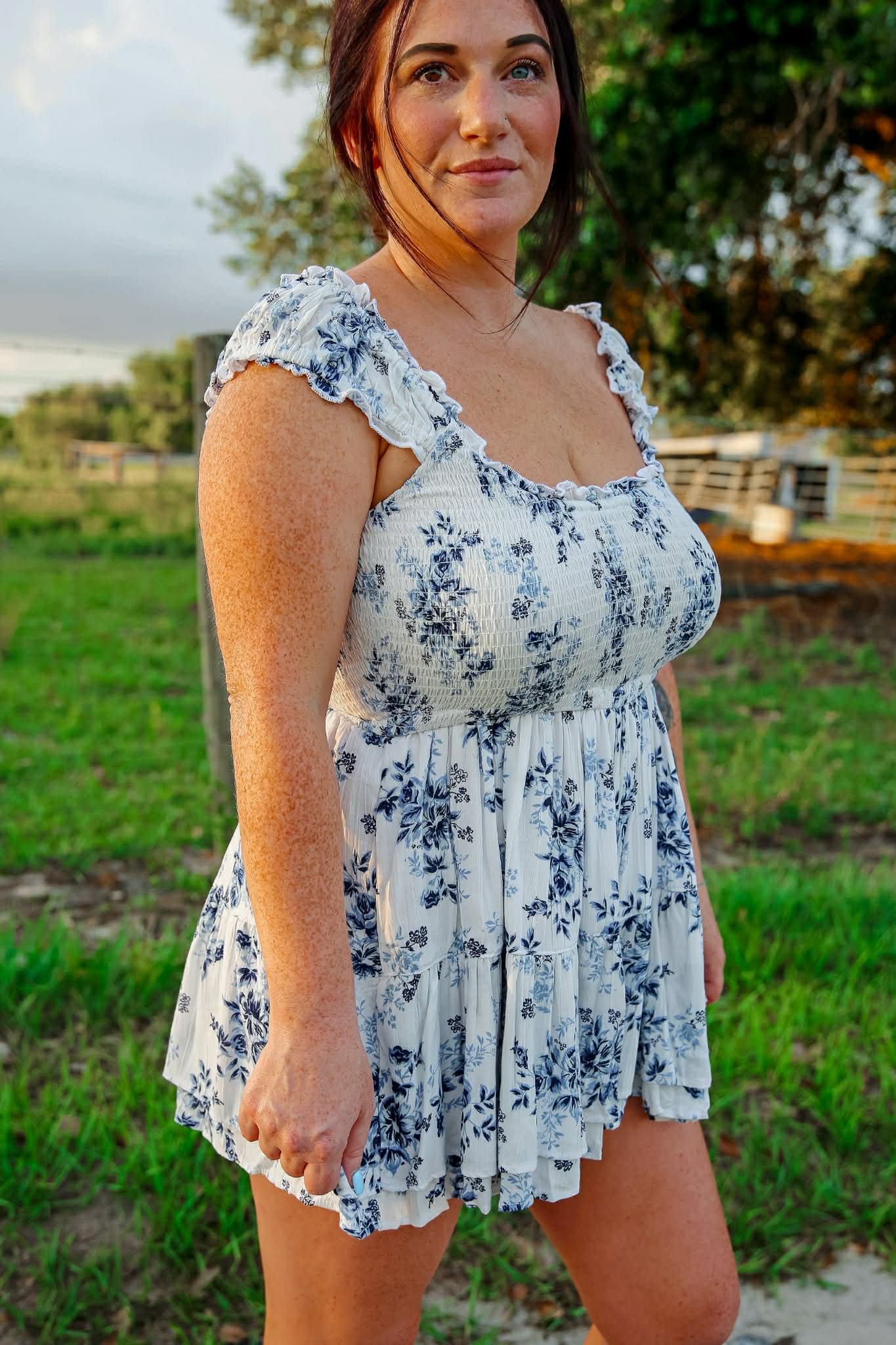 Freedom Garden – White & Blue Floral Romper