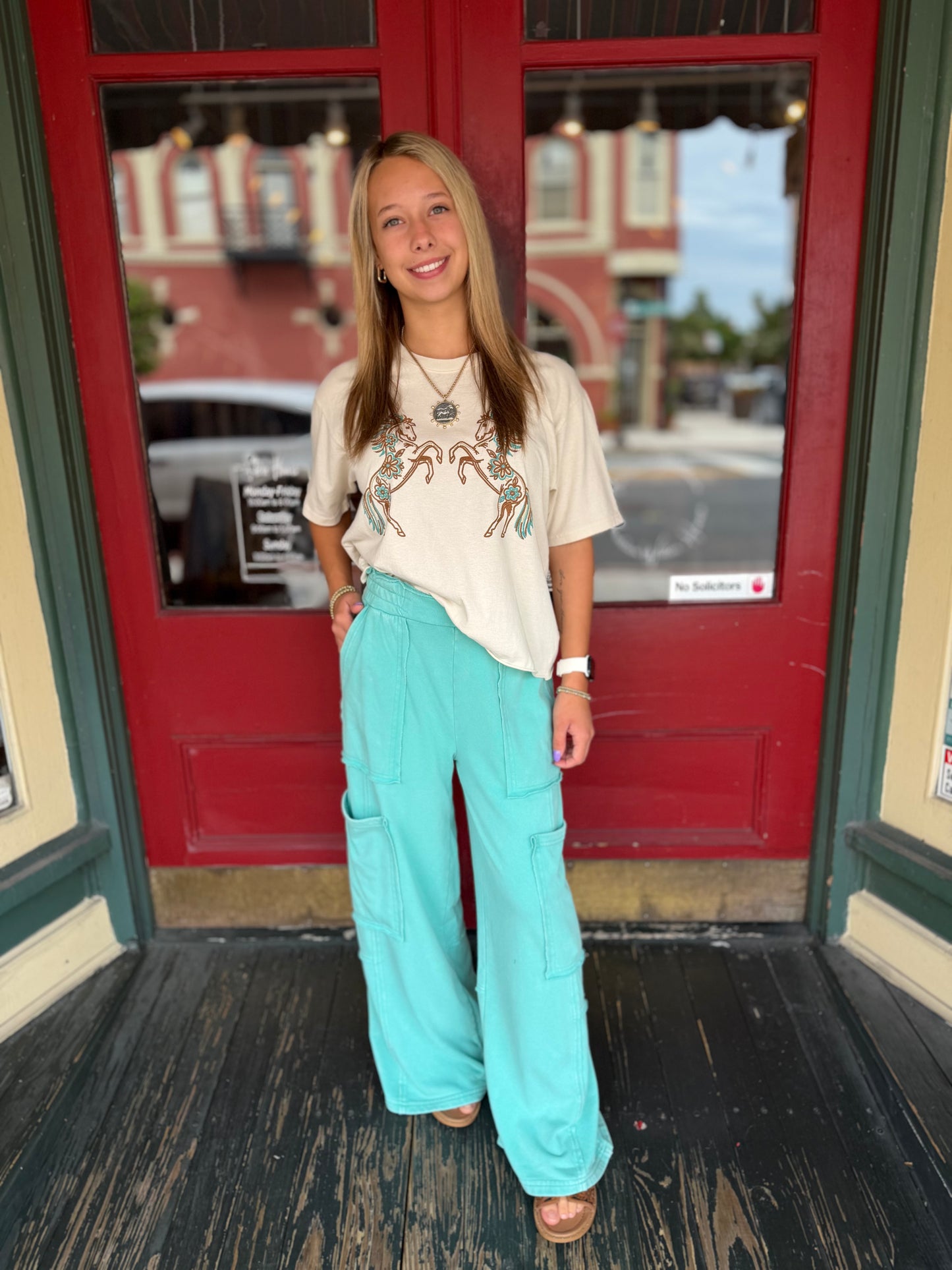 Cozy Cowgirl Nights – Turquoise Cargo Pants
