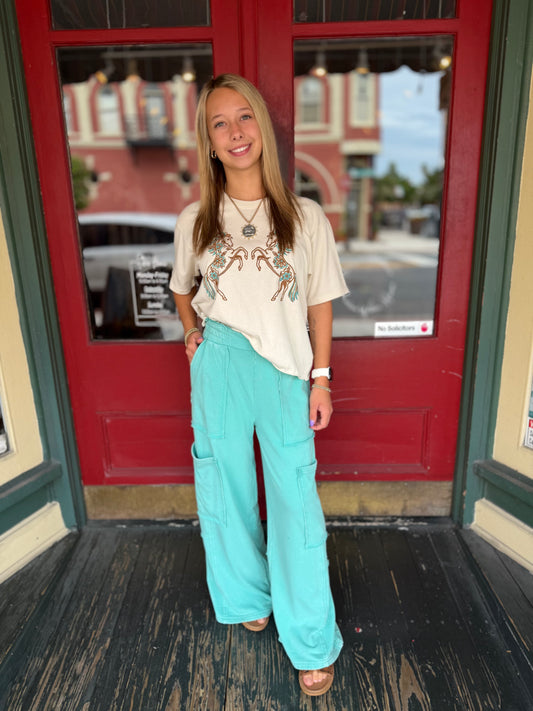 Cozy Cowgirl Nights – Turquoise Cargo Pants
