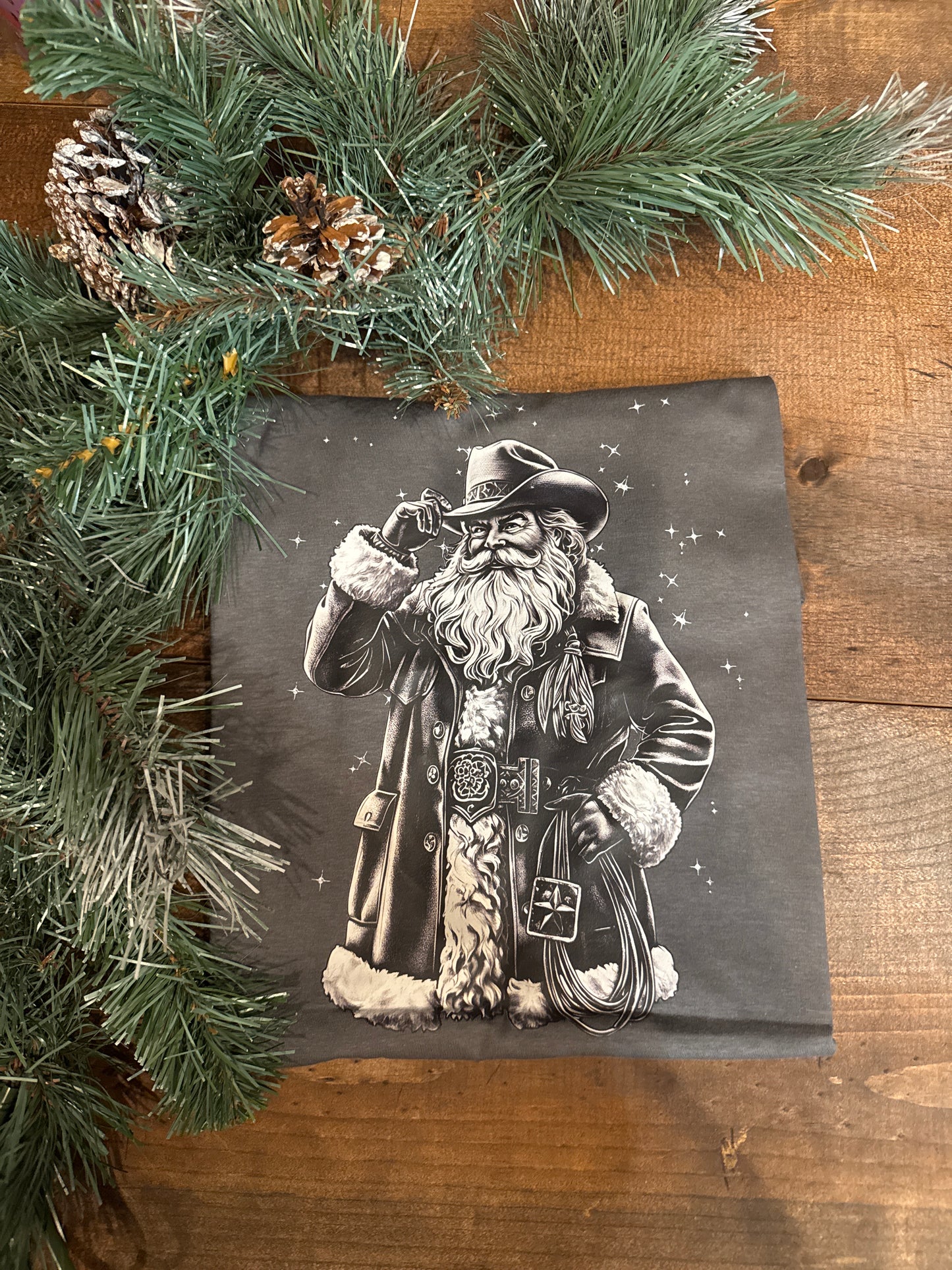 Vintage Cowboy Santa - Charcoal Graphic Tee *Door Buster*
