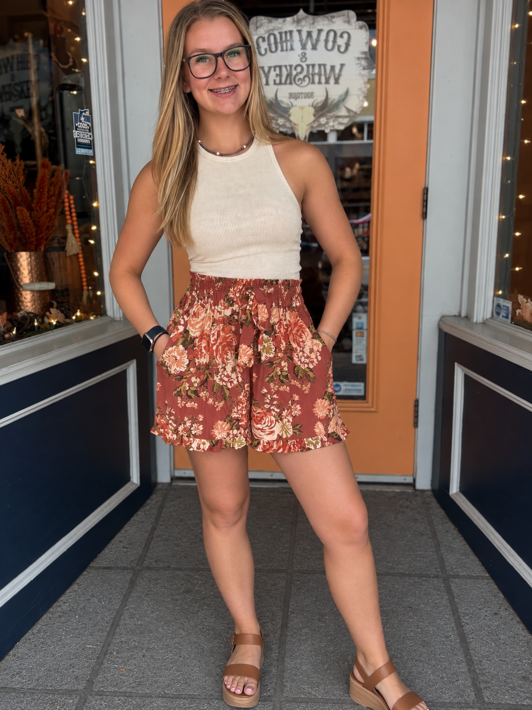 Barefoot Gypsy – Rust Floral Shorts