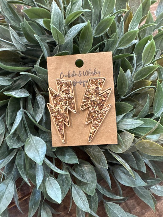 Gold Glitter Bolt - Earrings