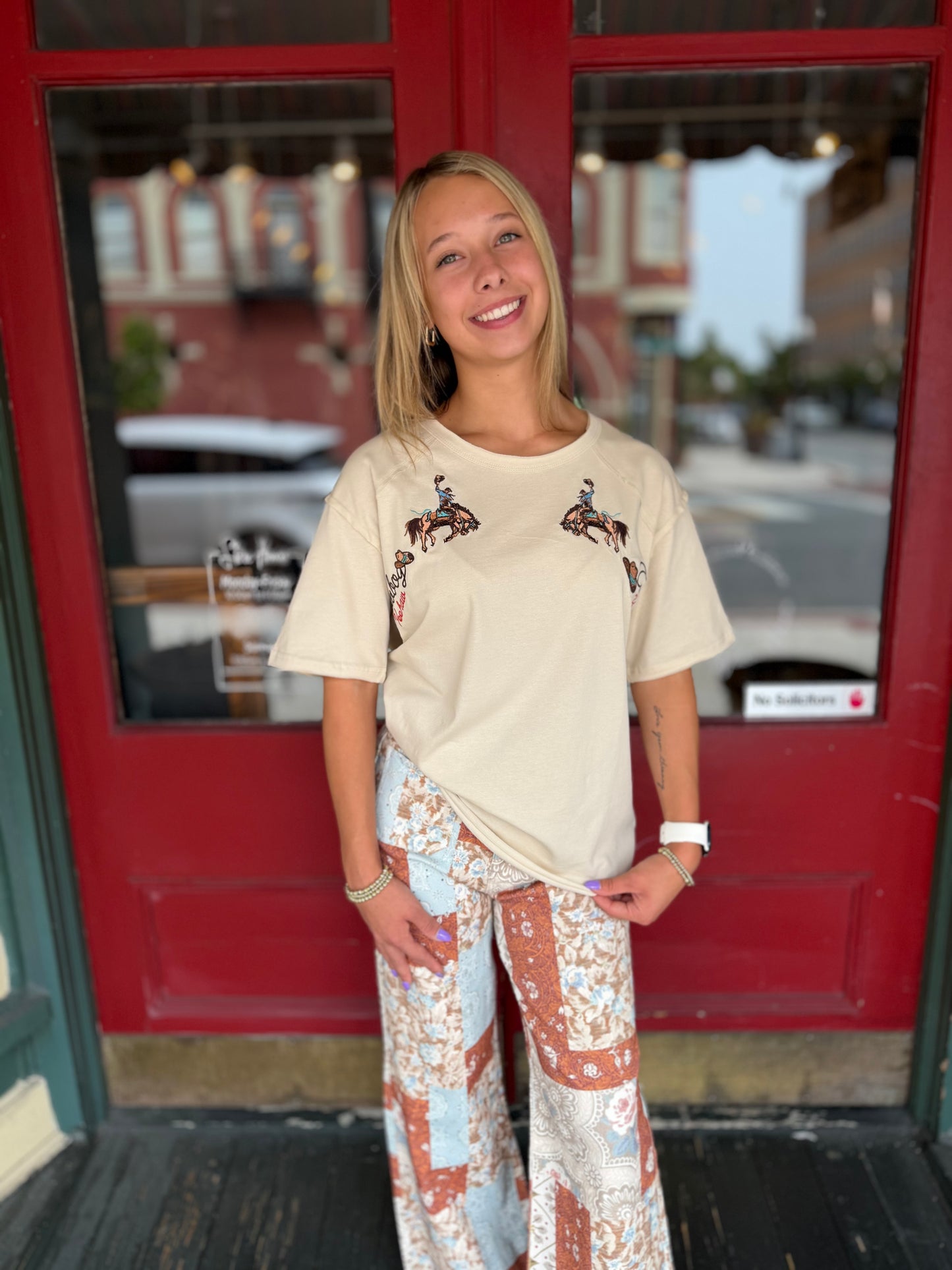 Bronc Rider Legacy – Sand Embroidered Tee