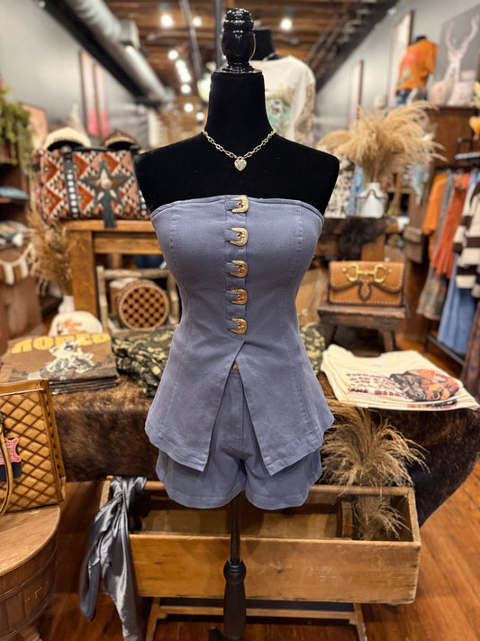 Cinch Me In Gold – Denim Buckle Top