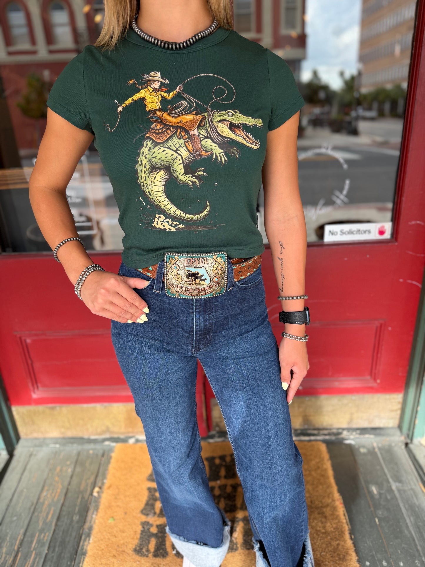 Bayou Buckaroo - Dark Green Mini Graphic Tee
