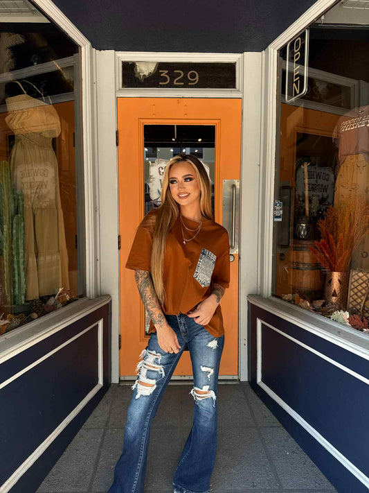 Denim Pocket Tee - Rust Top