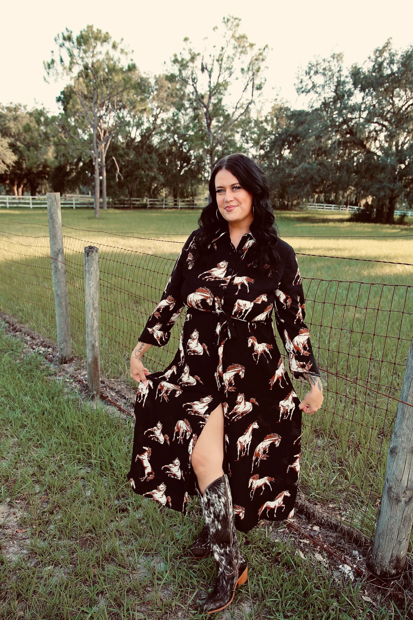 Wild Mustang – Black Button Down Dress