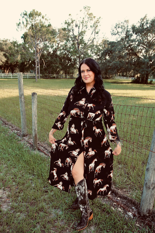 Wild Mustang – Black Button Down Dress