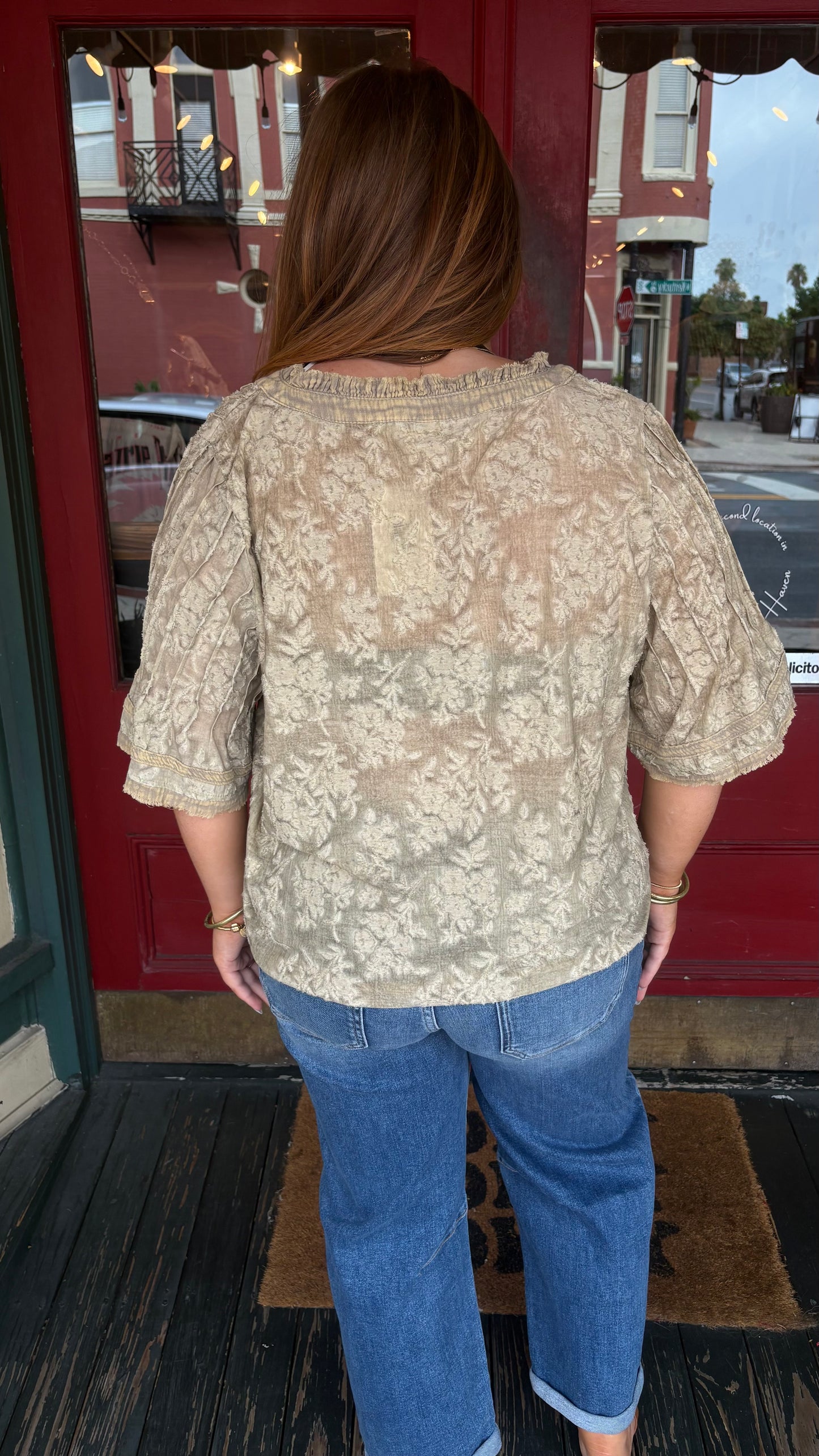 Velvet Garden – Taupe Floral Top
