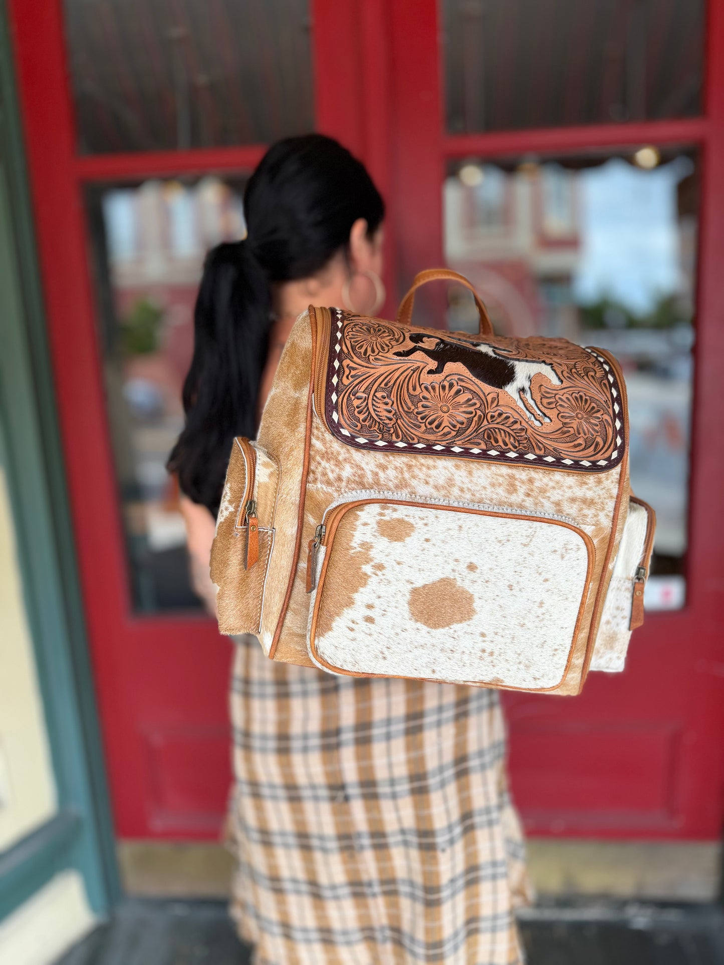 Buckin’ Bronc Tooled Cowhide - Backpack