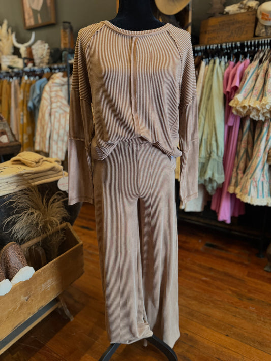Sand Canyon – Long Sleeve Cable Knit Top & Wide Leg Pant Set