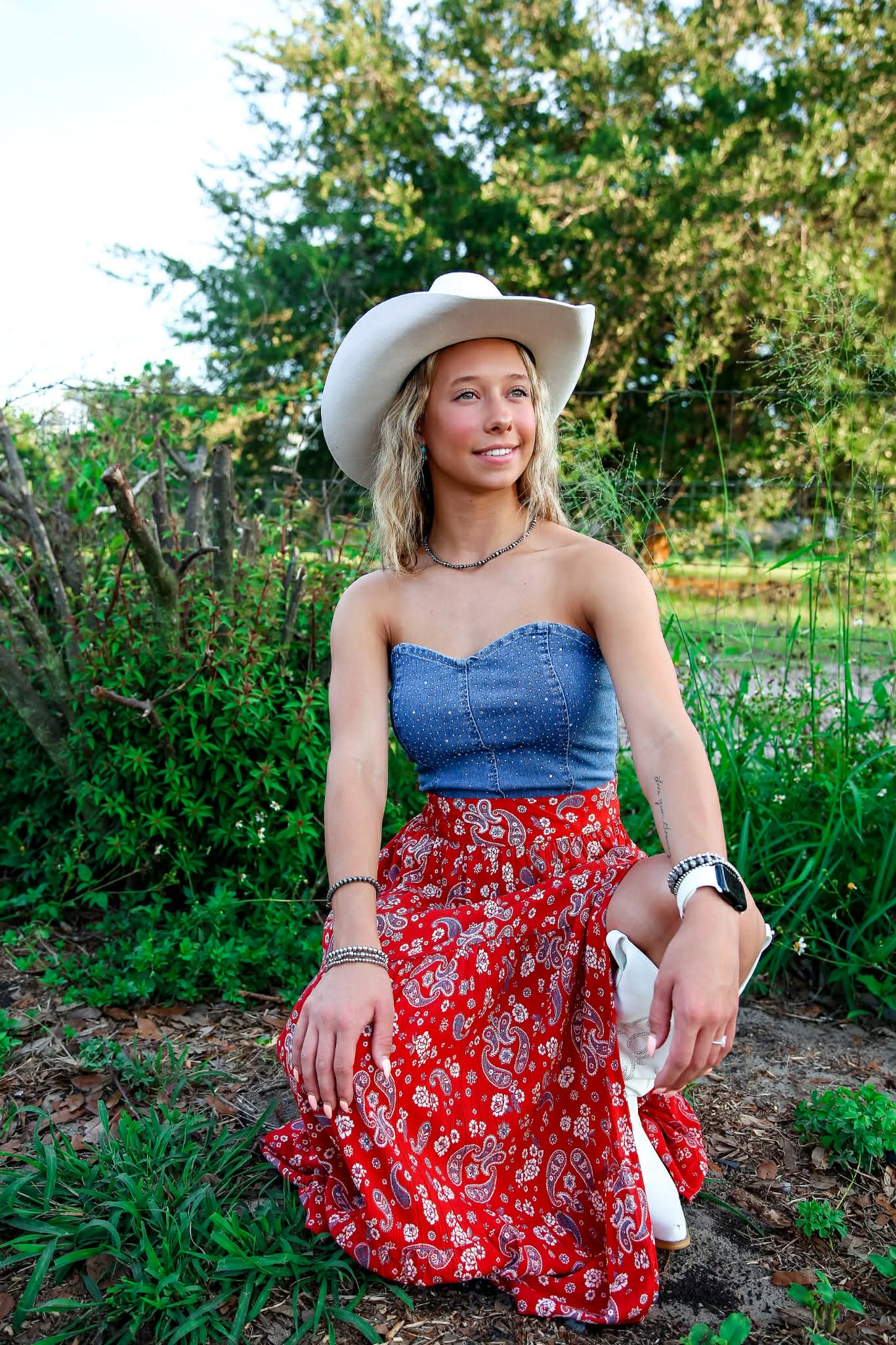 Denim Dazzle – Rhinestone Strapless Top
