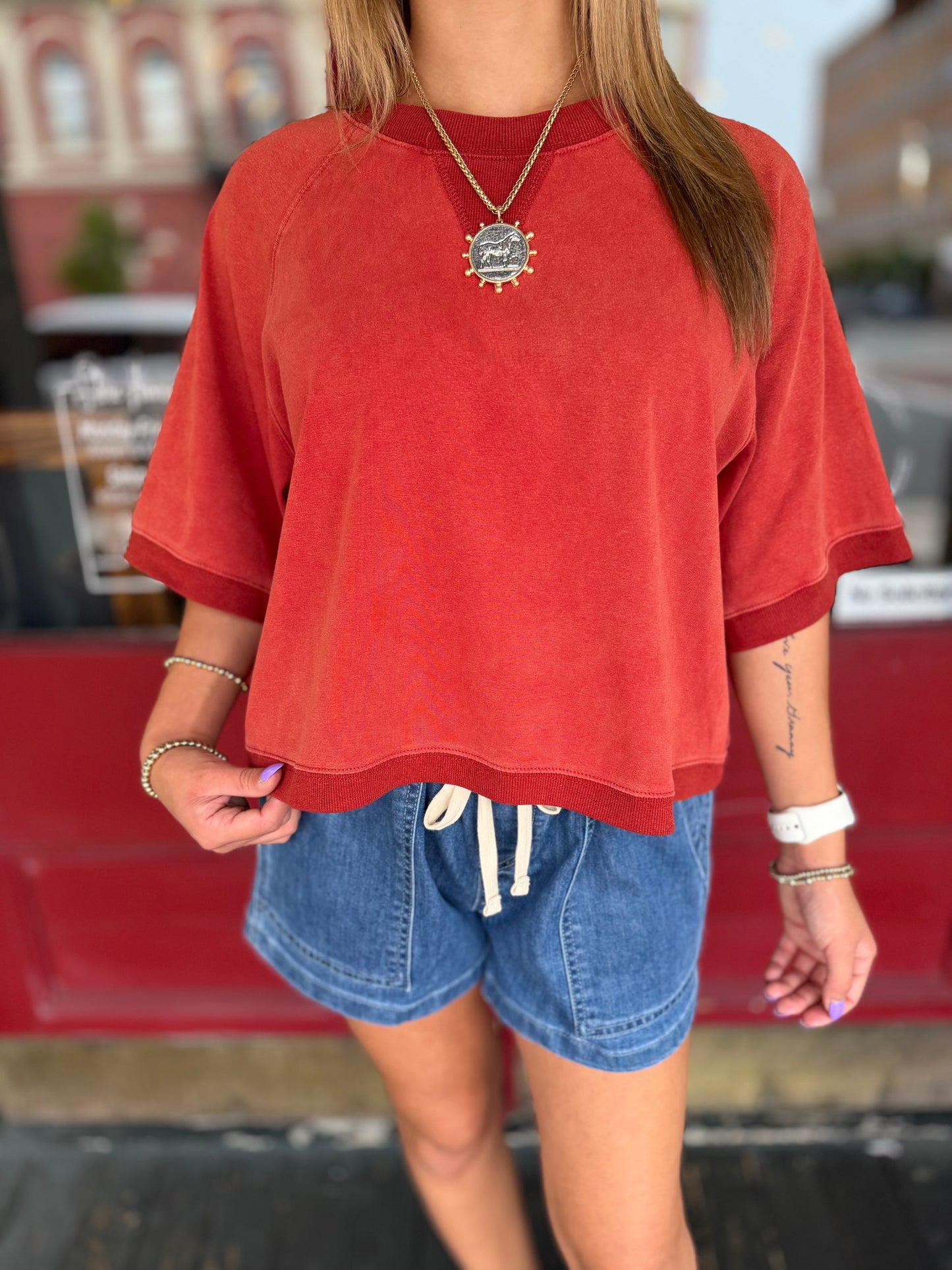 Rosewood Retreat – Red French Terry Top
