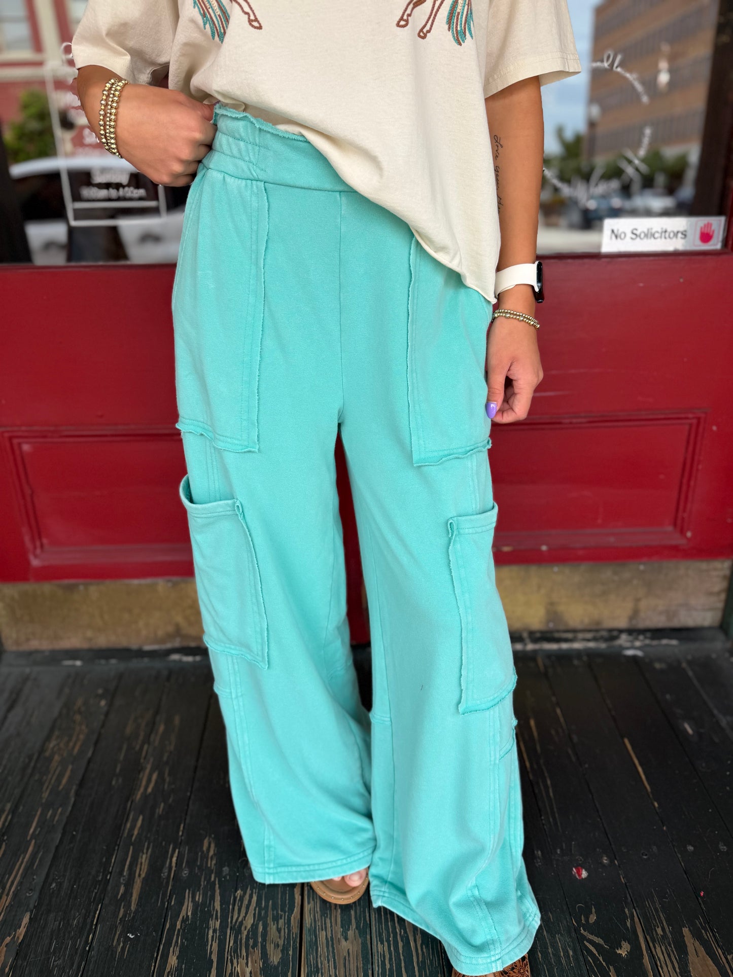 Cozy Cowgirl Nights – Turquoise Cargo Pants