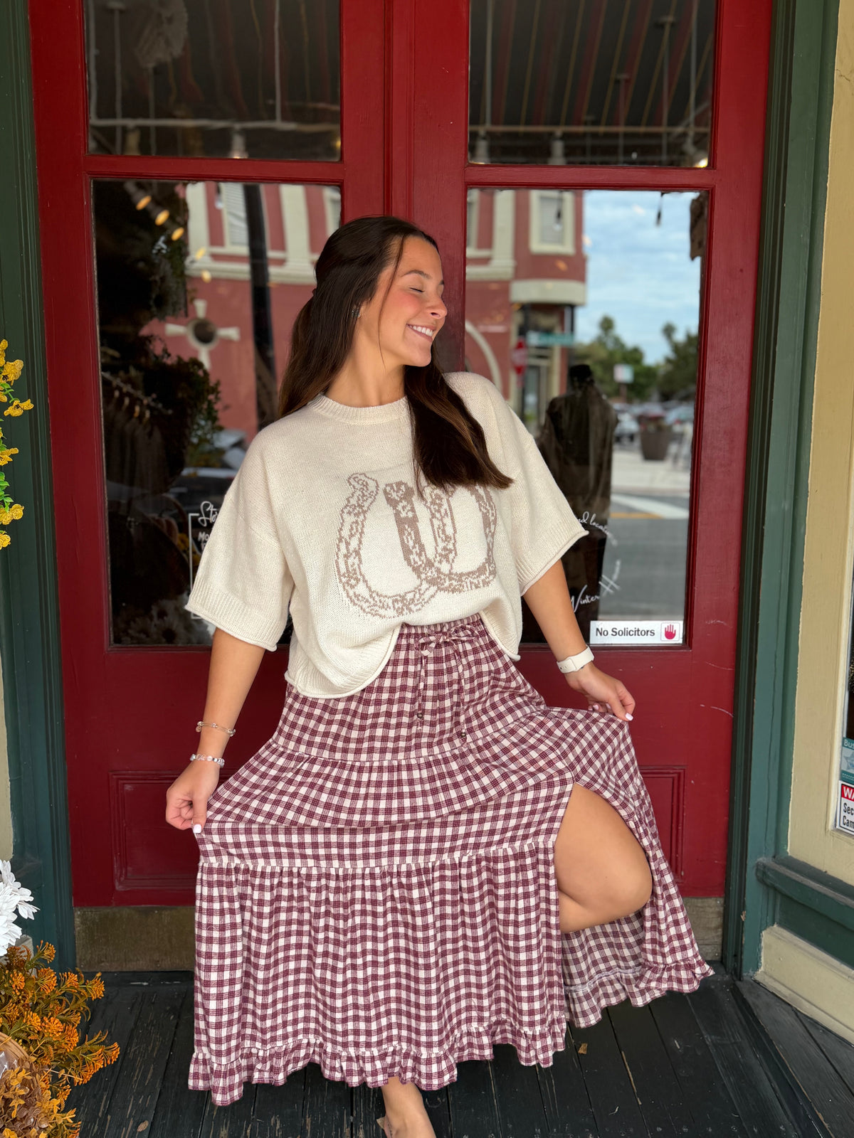 Gathered Gingham – Ivory Tiered Maxi Skirt