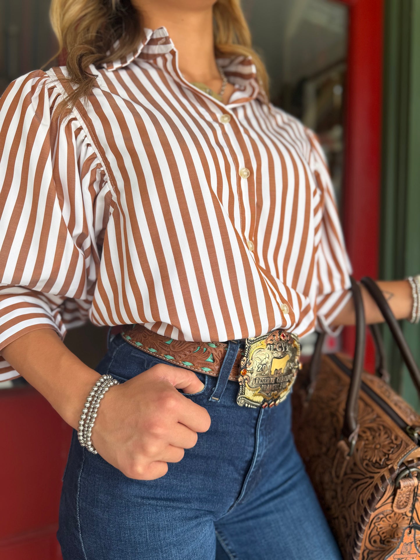 Saddle Stripe – Puff Sleeve Top