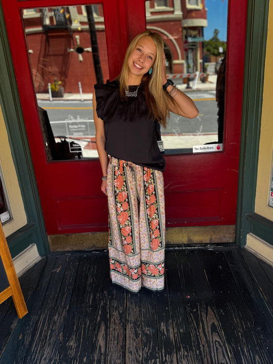 Midnight Garden – Black Cropped Wide Leg Pants