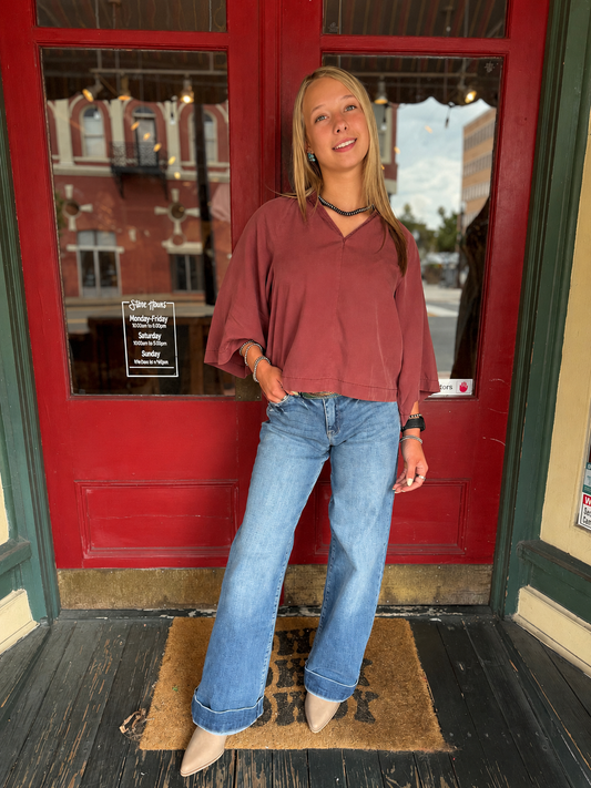 Weathered Rose – Maroon Bell Sleeve Top