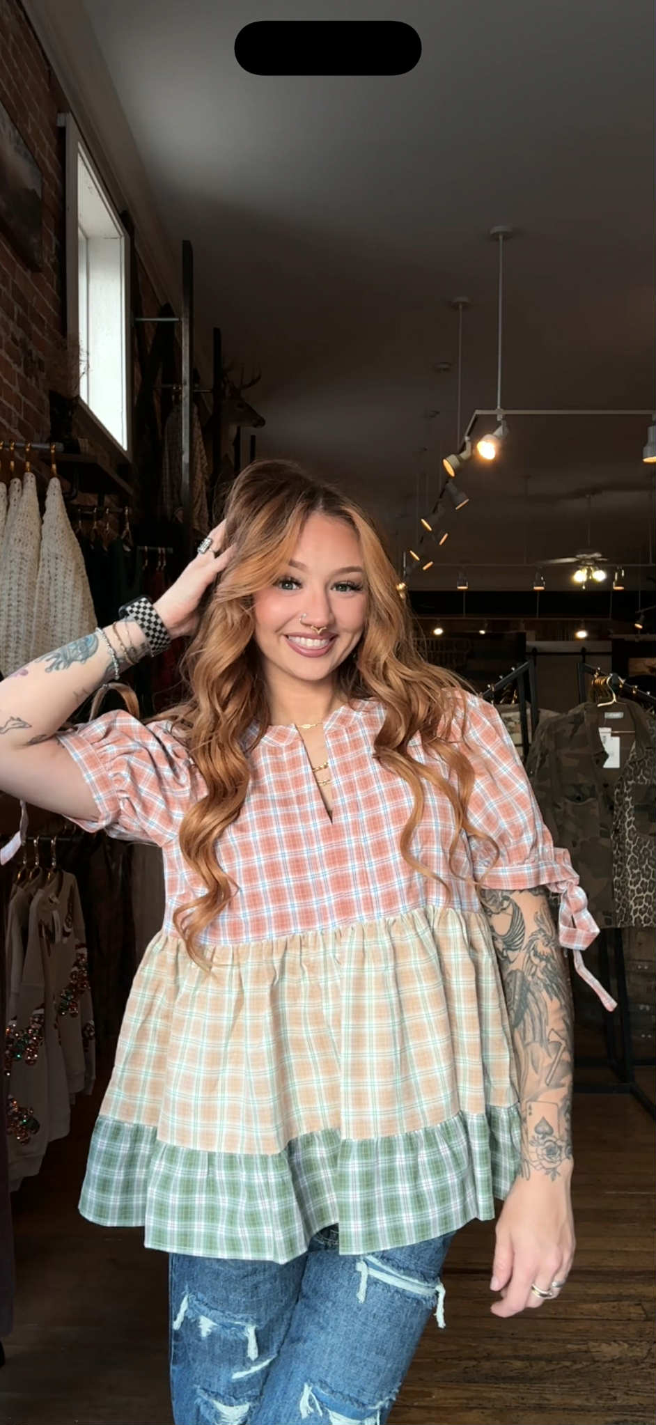 Honeydew Thread - Plaid Babydoll Top