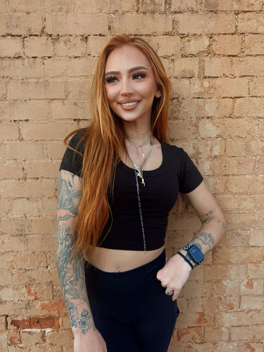 Baby Ribbed Crop Top - Black *Door Buster*