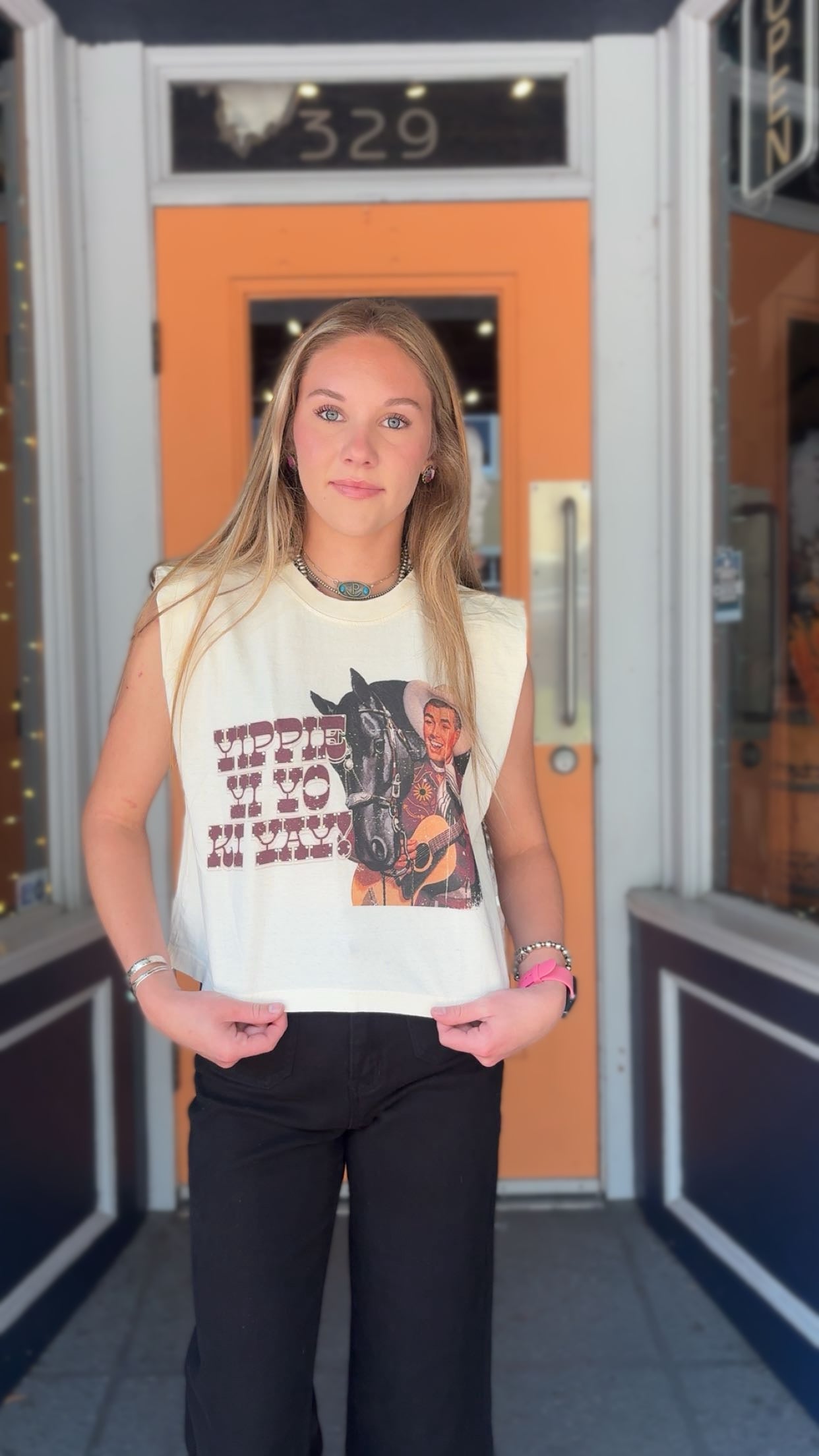 Yippee Ki Yay Cowboy – Cream Muscle Tank