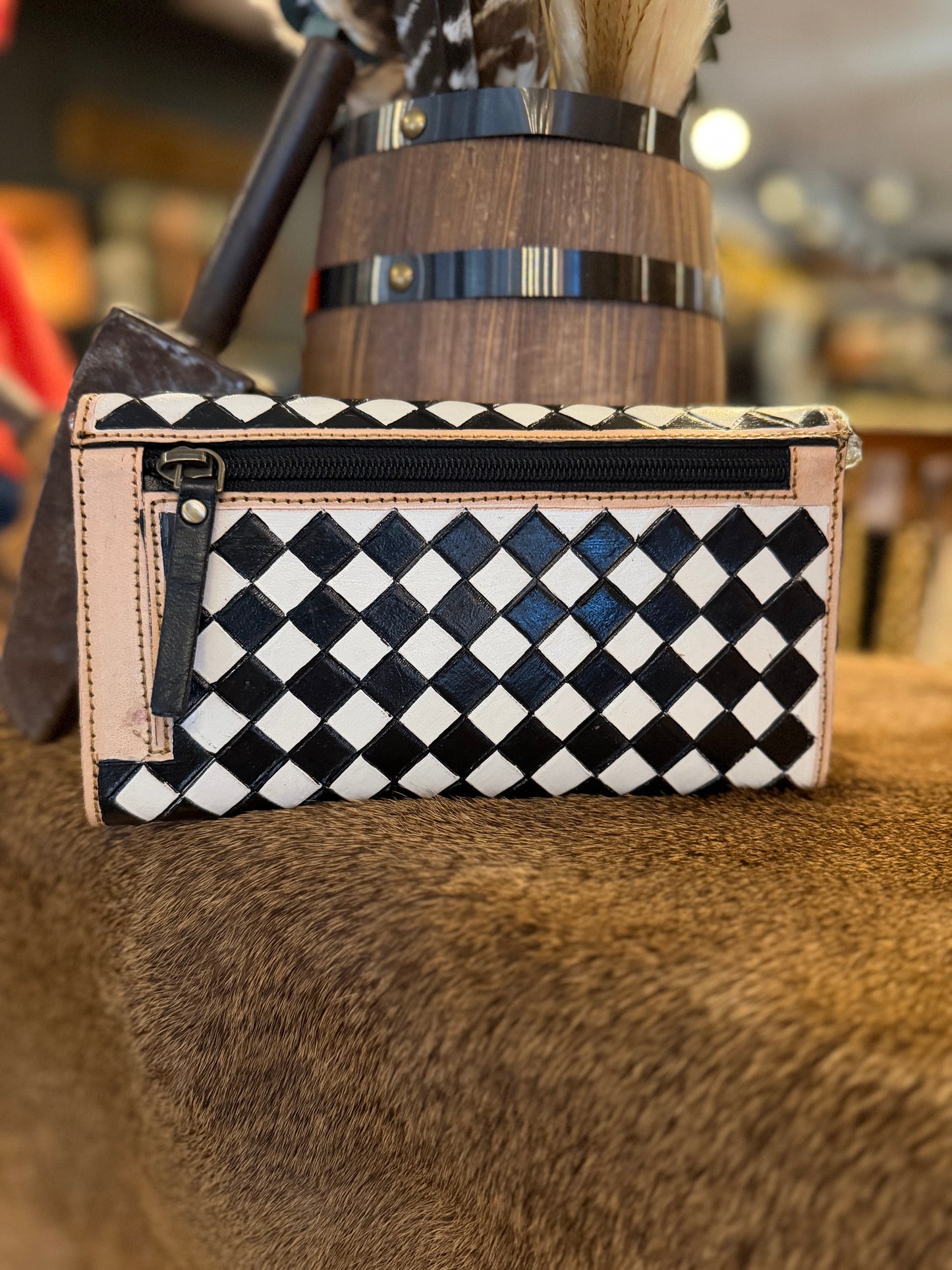 Painted Prairie Checkered – Leather Wallet & Wristlet