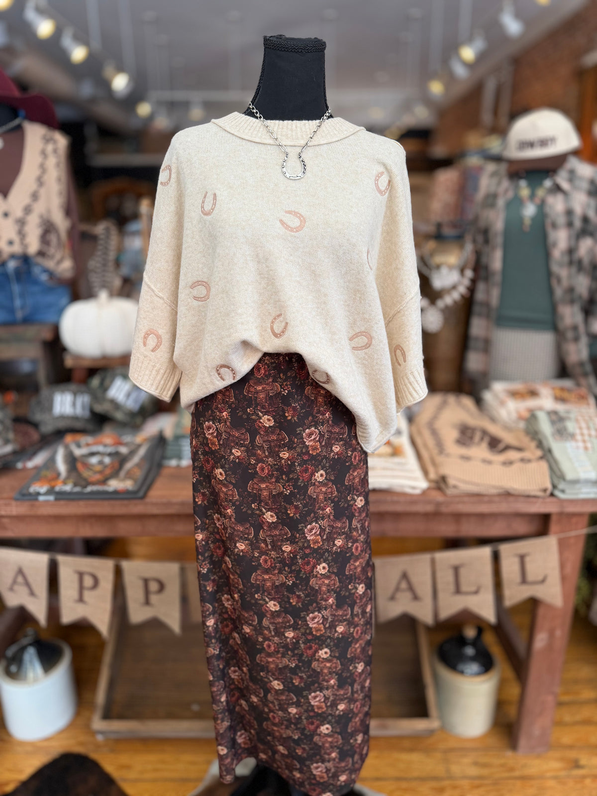 Lucky All Over – Oat Horseshoe Sweater