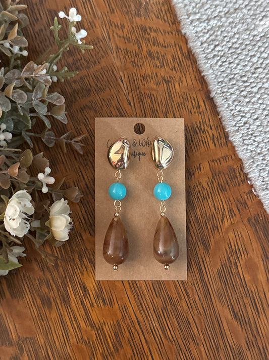 Teal & Toffee Swirl - Earrings