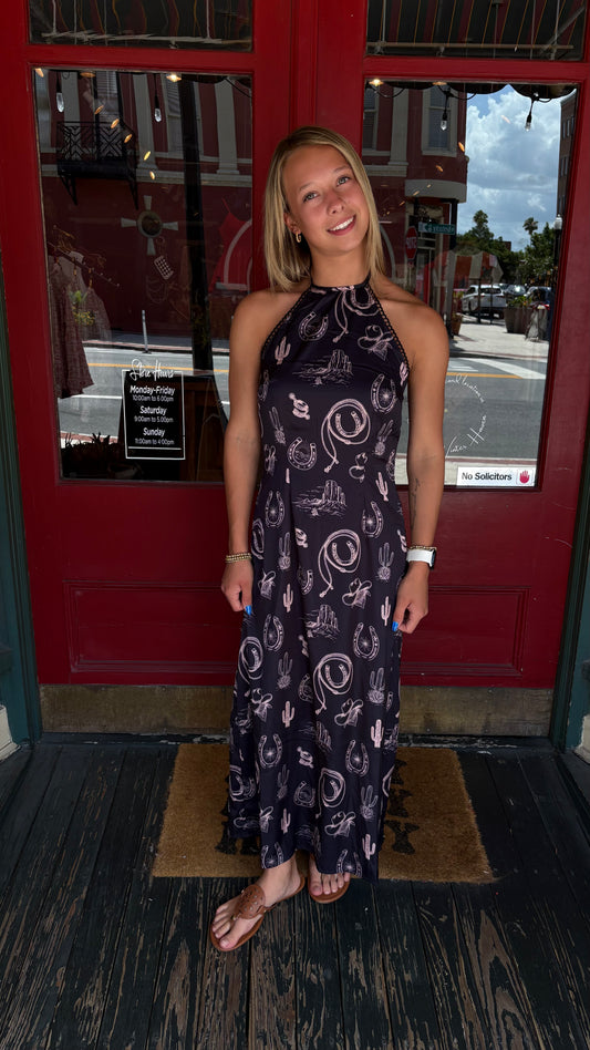 Black Stallion Rodeo – Halter Maxi Dress