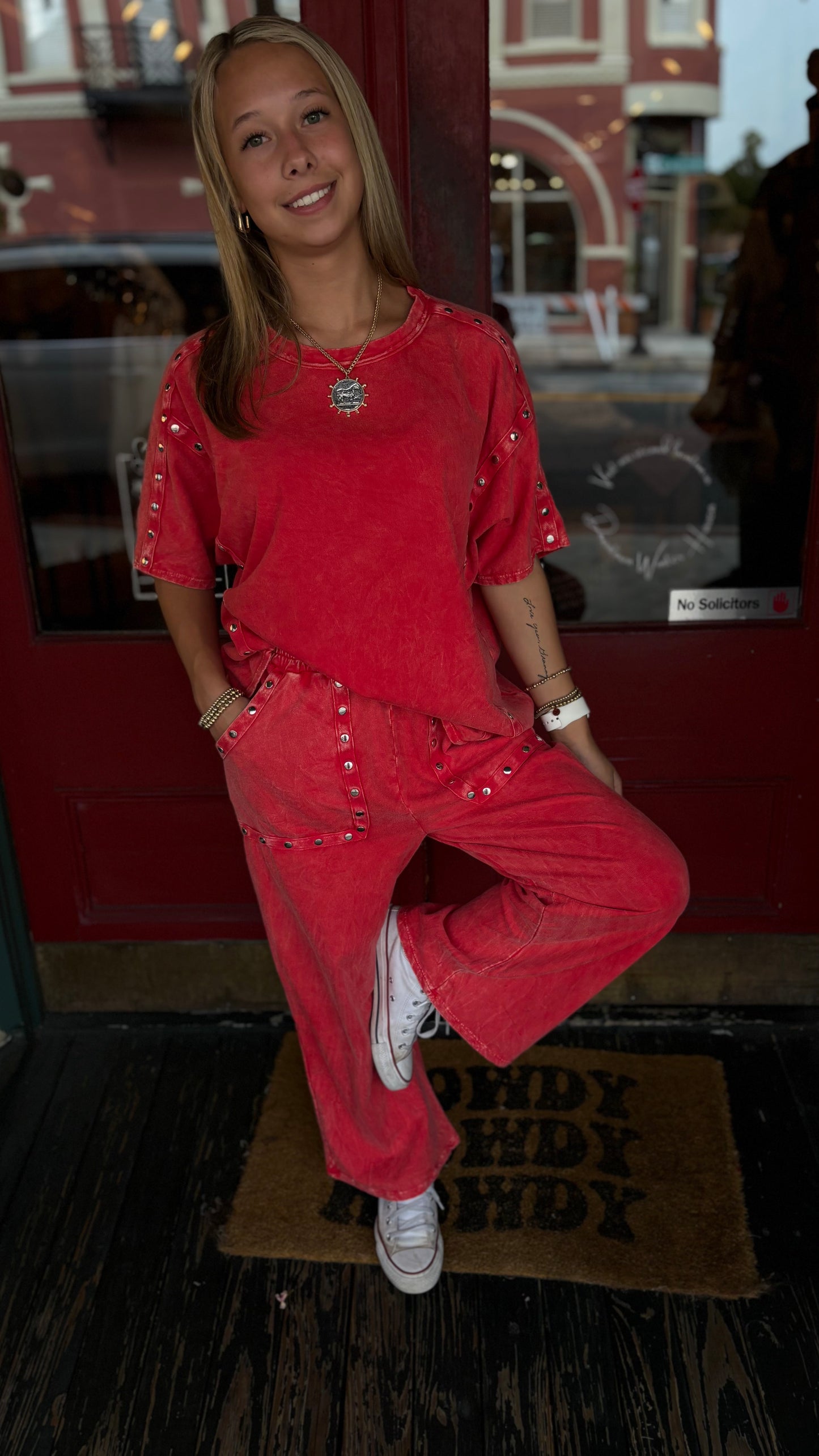 Starstruck Studs – Red Wide Leg Pants