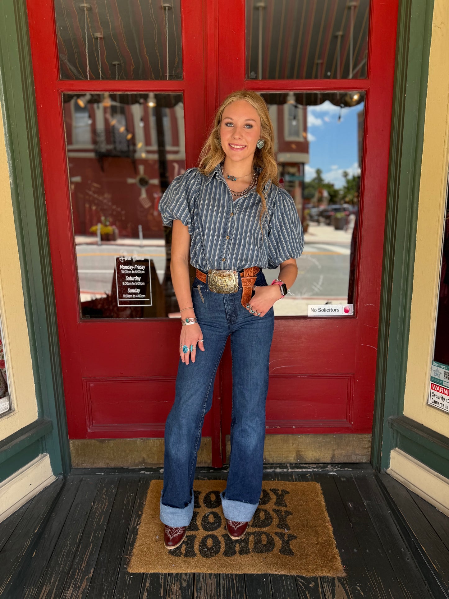Bluebonnet Button – Navy Bubble Top