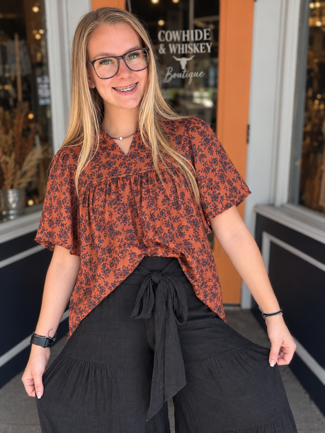 Copper Whim – Floral Puff Sleeve Top