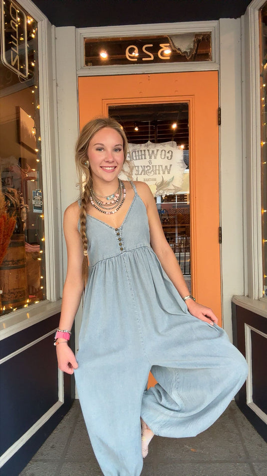 Moonflower Blue – Denim Jumpsuit