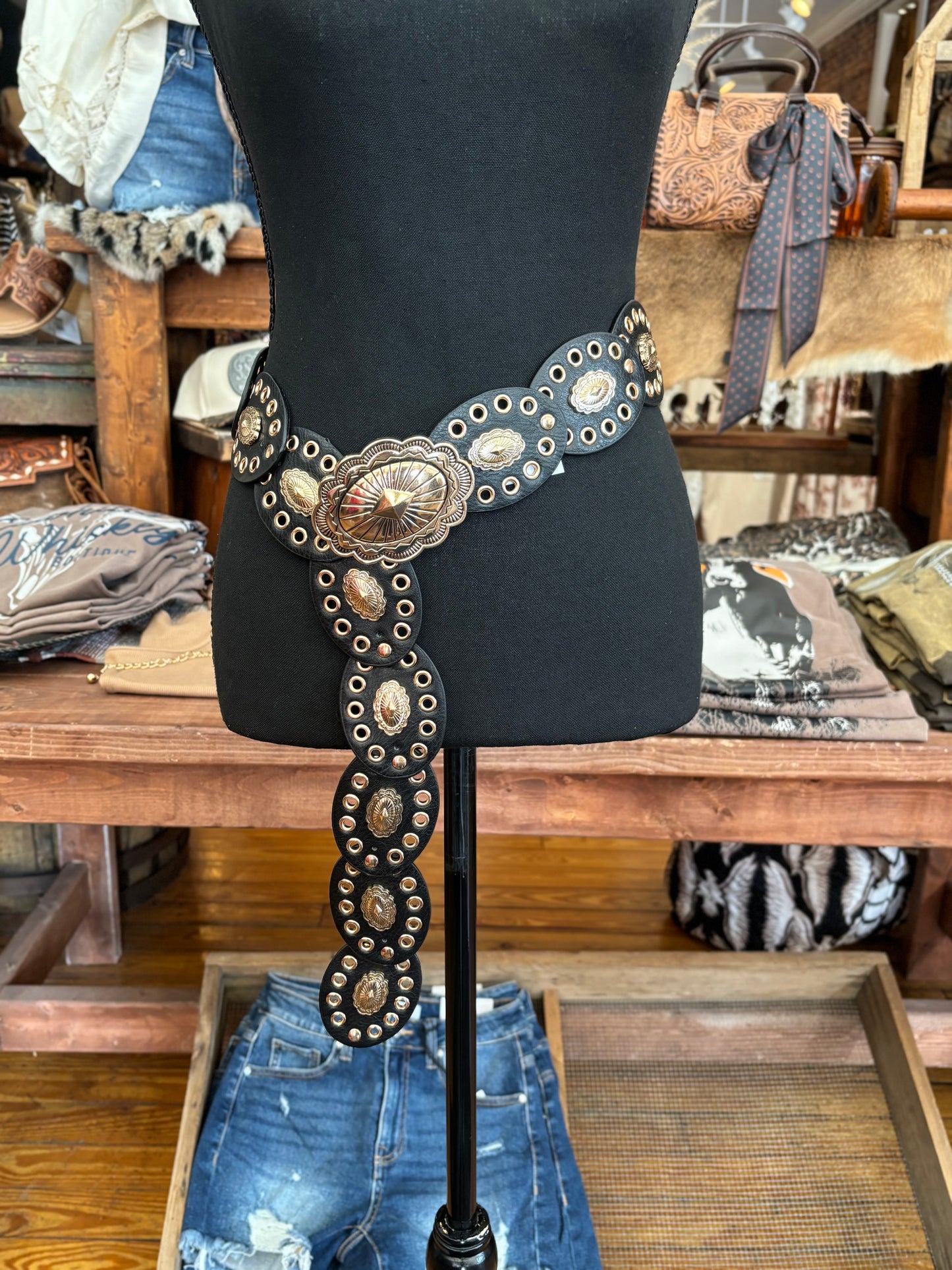 Leather & Gold Concho Belt