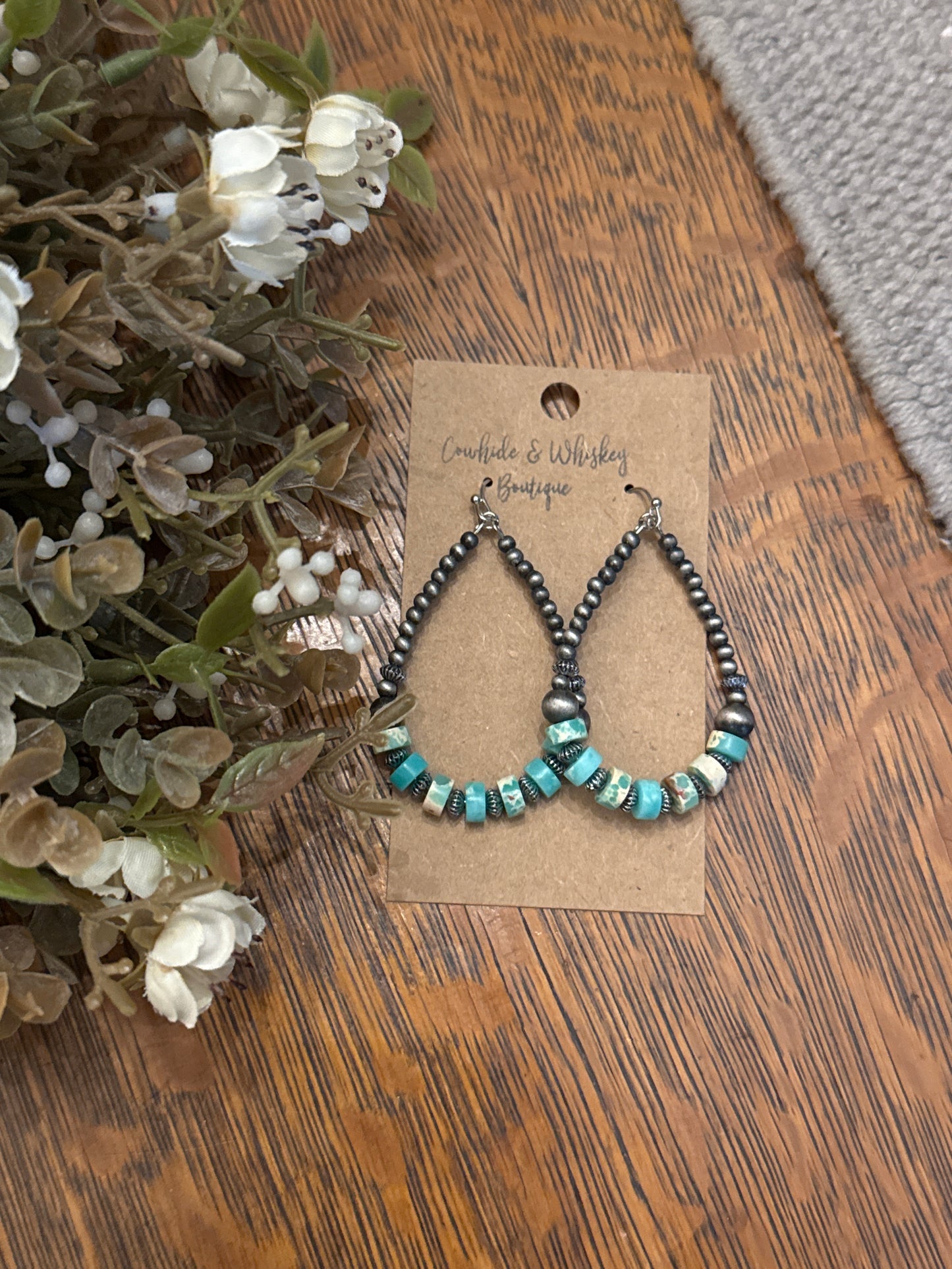Aqua Stone - Pearl Earrings